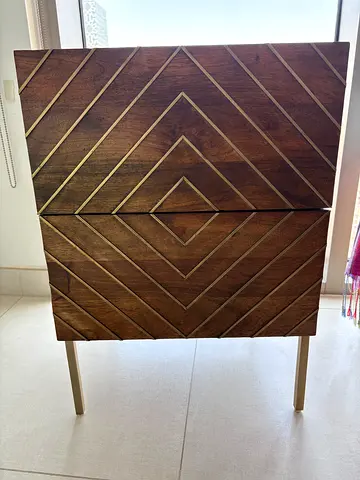 2-Drawer Bedside Cabinet | Walnut  Gold  | Geometric Design