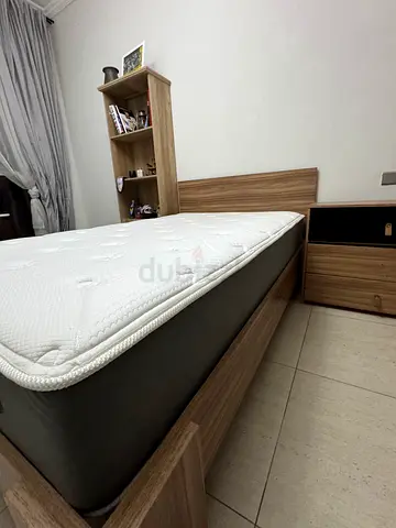 Bedroom Set – Bed with Mattress + Storage Unit + Shelf (Modern Wooden Design)