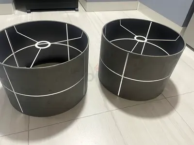 Pair of grey fabric drum lamp shades (large) - modern geometric lining