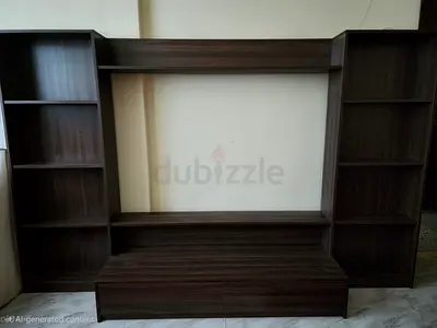 Dark Wood Entertainment Center with Shelves and Drawers, Sonny TV.