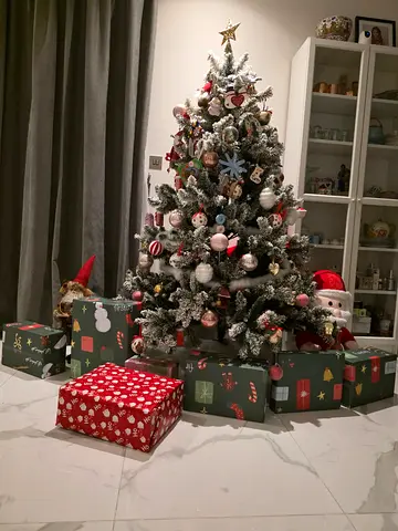 Decorated Artificial Christmas Tree with Ornaments and Lights