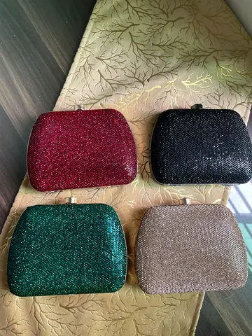 Set of 4 Sparkly Evening Clutch Bags — Black, Gold, Red, Green