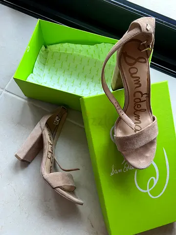 Sam Edelman Beige Suede Block Heel Sandals, Size 35