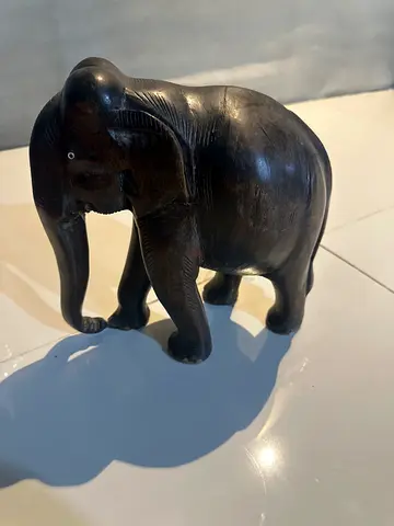 Hand-carved Wooden Elephant Figurine - Solid Dark Wood