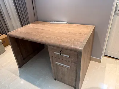 Solid Wood Effect Office Desk with Lockable Drawer - Good Condition