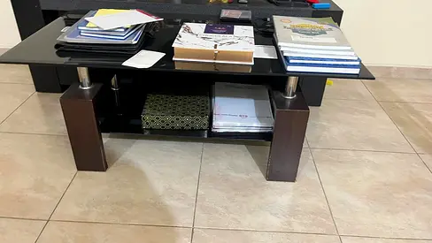 Dark Wood and Glass Coffee Table with Lower Shelf - Good Condition