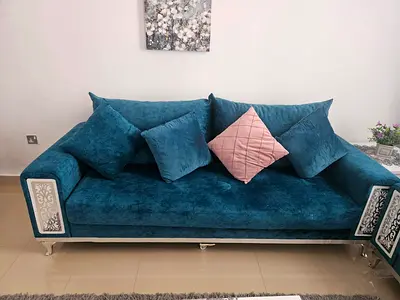 Teal 8-Seater Velvet Sofa with Decorative Panels