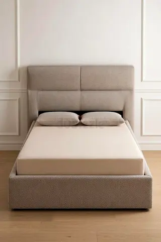 Light brown linen queen thick bed frame