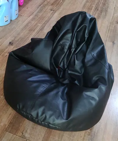 Black faux leather bean bag chair - comfortable lounge seat