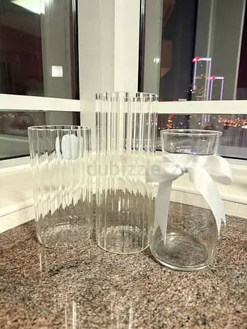 Set of 3 Clear Glass Decorative Vases