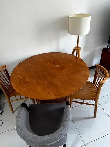 Solid Wood Round Dining Table with Mixed Chairs