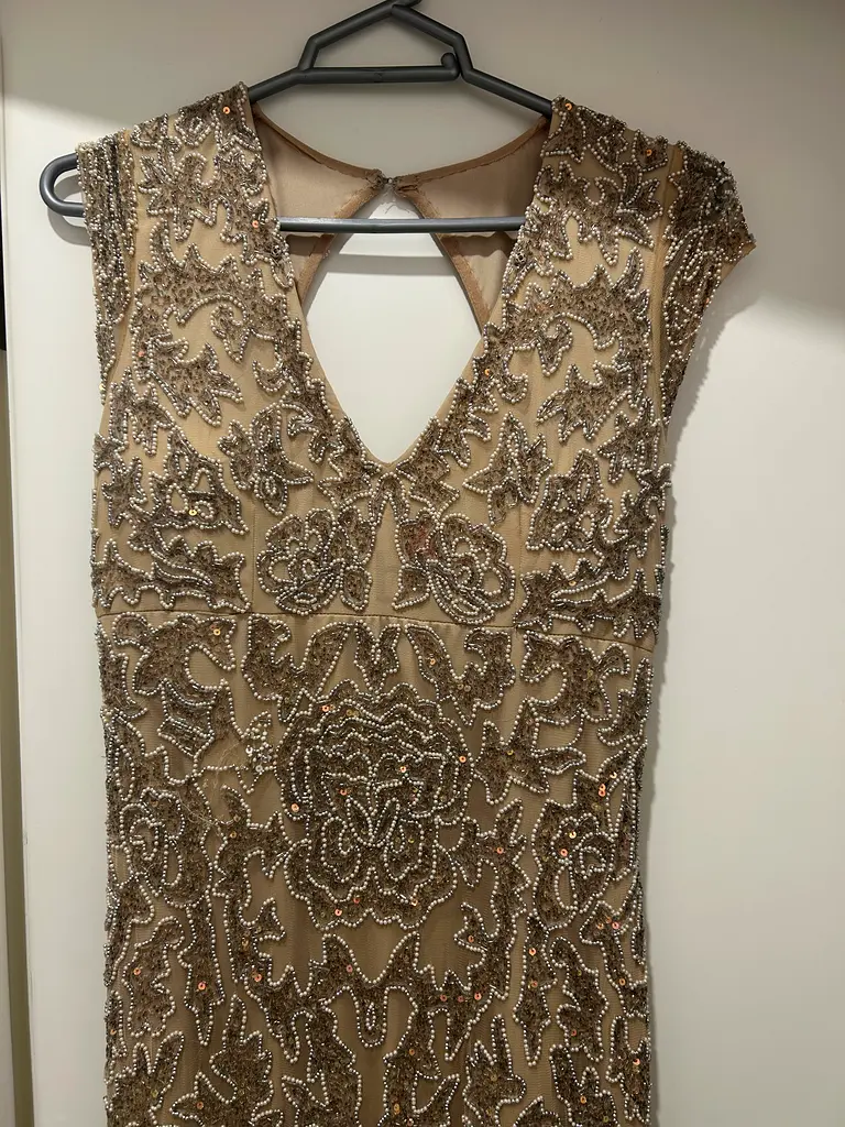 slim fit dress slacks Alberto Makali Beige/Tin Crochet Top (S) – The Thrifty Hippy main image 0