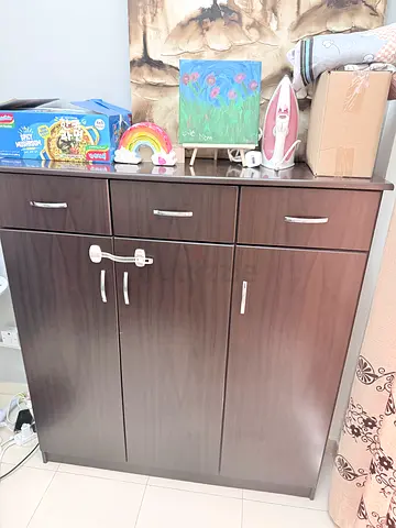 Dark Wood 3-Door Wardrobe / Armoire - Good Condition