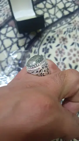 Silver filigree mens ring with green stone (used)، Natural Karamani turquoise، فيروز كرماني طبيعي