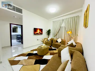1BR furnished apartment, brand new first tenant in Ajman Al Nuaimiya, new building, prime location behind Al Saaj Hotel, opposite Nesto, near all serv