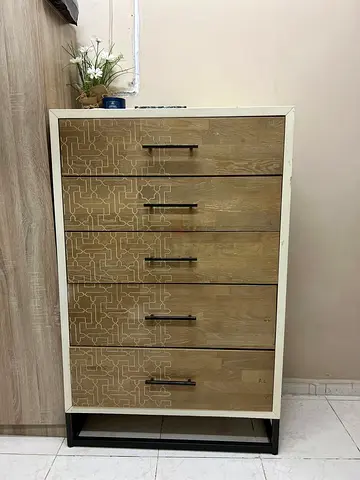 Wooden 6-Drawer Chest with Geometric Inlay — Good Condition