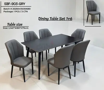 Grey 7-Piece Dining Table Set (1+6) - L140 x W80 x H75 cm