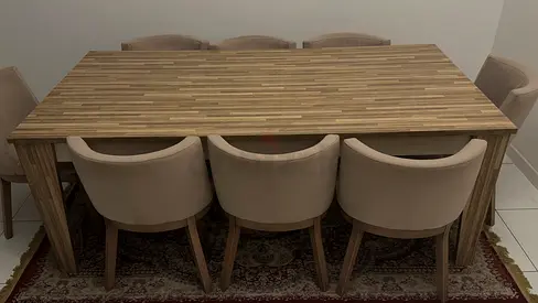 Solid Wood Dining Table with 6 Upholstered Chairs