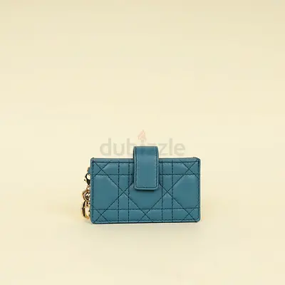 Authentic Christian Dior Teal Blue Lady Dior 5-Gusset Card Holder