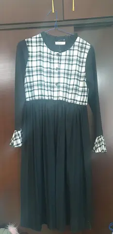 Black Long-Sleeve Dress with Plaid Bodice — Size Unknown