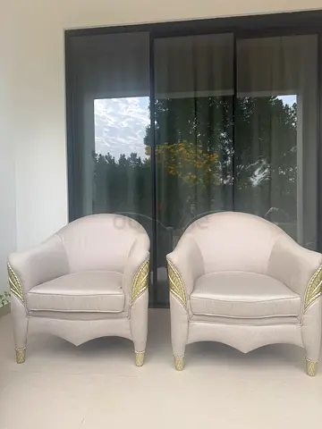 Pair of Elegant Accent Armchairs with Gold Detailing from Al Huzaifa. Solid wood. 1600 for 2.