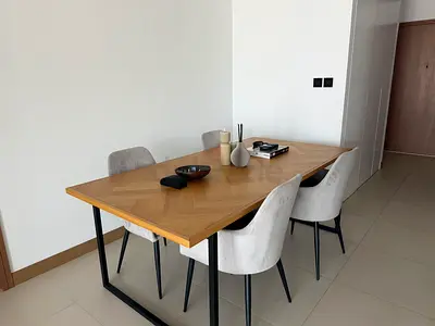 Wooden Dining Table with 4 Upholstered Chairs - Excellent Condition