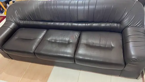 Dark Brown 3-Seater Leather Sofa - Good Used Condition