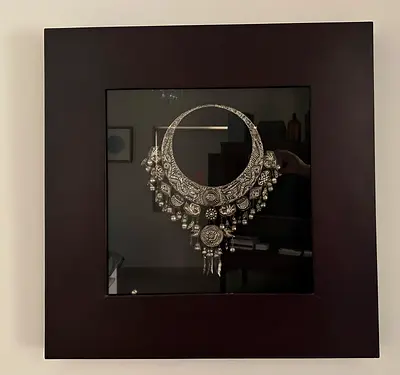 Framed Tribal Silver Necklace Wall Art (Shadowbox) - Large Wooden Frame