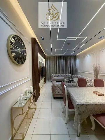 For annual rent in Ajman One Towers, a fully furnished 2-bedroom apartment with a living room, designed with a modern and comfortable layout, ideal fo