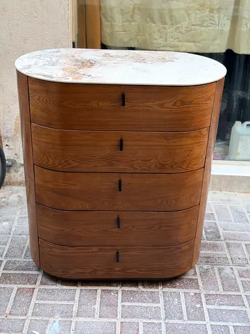 Oval 5-Drawer Wooden Chest with Marble Top — Good Condition