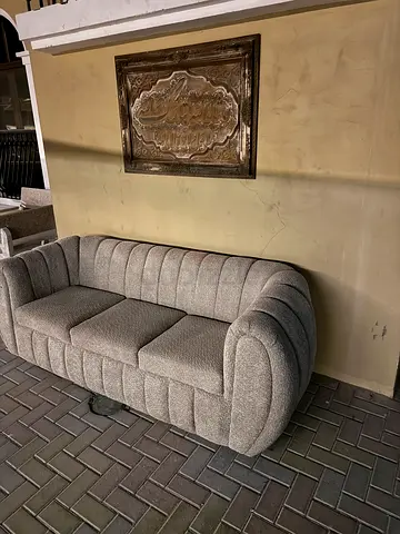 Light Grey Curved Upholstered 3-Seater Sofa - Good Condition