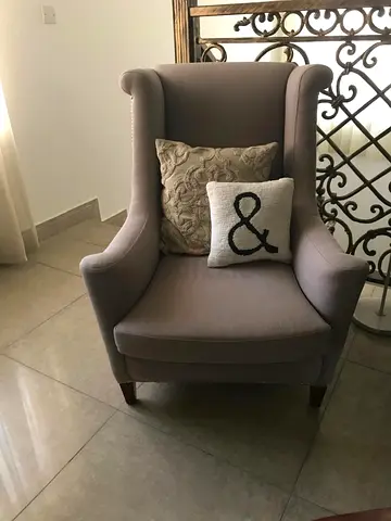 Grey Wingback Armchair - Excellent Condition