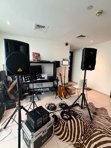 Behringer 1,000Watt PA Double Speaker Set with Stands, Xair Mixer, Cables - Ready for Gigs DJ/Band