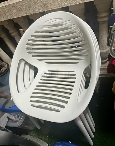 Set of 4 White Stackable Plastic Outdoor Chairs - Good Condition