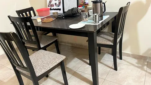 Dark Wood 6-Seater Dining Table with Chairs - Good Condition