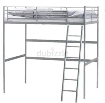 Metal High Loft Bed with Ladder - Single Size, Silver