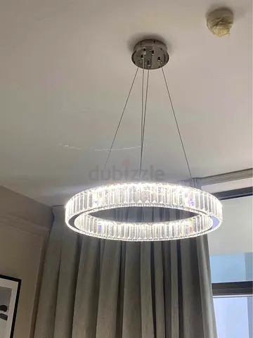 Glass round Chandelier with dimmable lights and remote.