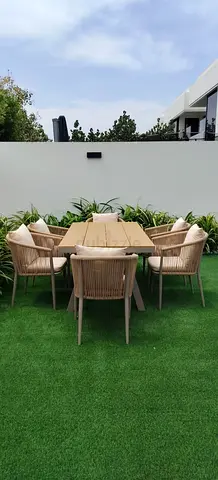 Outdoor 6-Seater Dining Table with Rope-Back Chairs - Good Condition