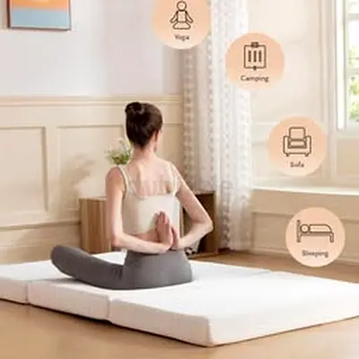 Foldable Floor Mattress / Portable Tatami Futon - 3-Fold, White