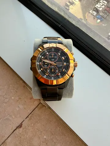 Mens Seiko Chronograph Watch - Black  Rose Gold