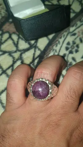 Mens Silver Ring with Large Purple Gemstone ( rupy) ياقوت خام نجمي