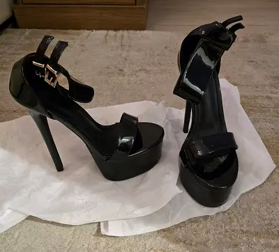 NEW Black Patent Platform Stiletto Sandals | Size 37 EU | Black