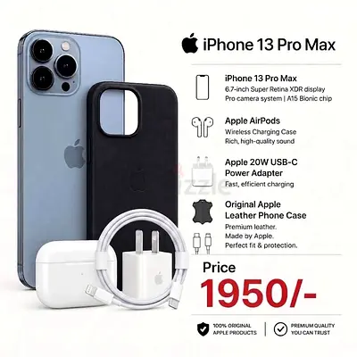 iPhone 13 Pro Max 256GB [With Charger,Original Apple case and Apple AirPods]