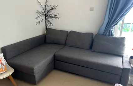 Grey L-shaped 3-seater Sofa convertible with Chaise – Good Condition