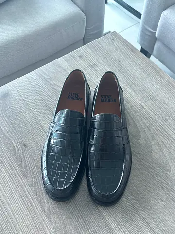 Black Croc-Embossed Leather Slip-On Loafers - Size 45