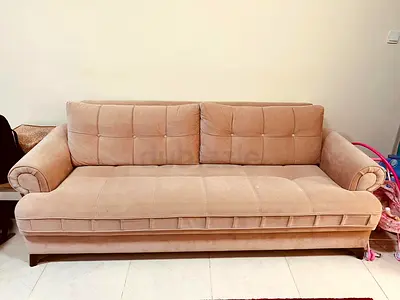 Beige 3-Seater Velvet Sofa in Good Condition with storage facility