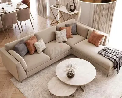 Modern L shape couch in Boucle Fabric customisation available