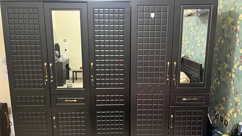 Dark wood 3+2-door wardrobe with mirror - good condition