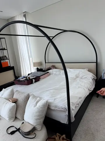 Full bedroom set. Black Metal Canopy Bed Frame with Padded Headboard - king. night stands,sofa