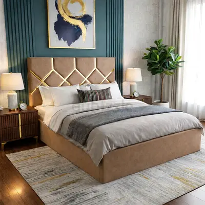 Brand New Queen-size upholstered bed with padded headboard — lightly used